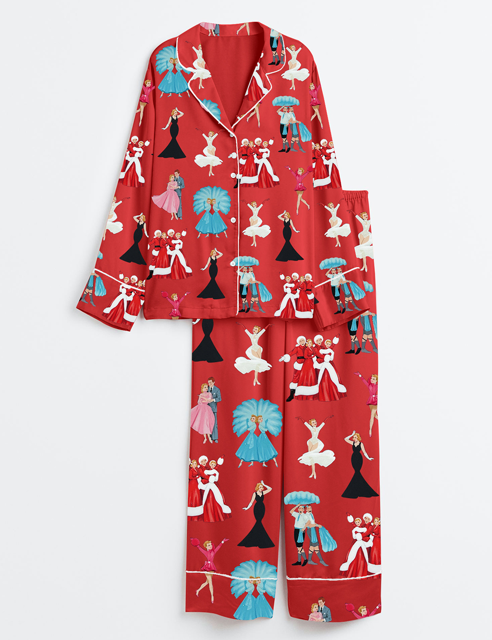 Men's White Christmas Movie Long Sleeve Satin Pajama SetÂ