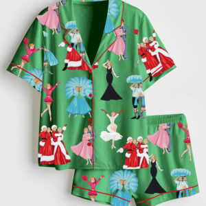 Men's White Christmas Movie Short Sleeve Satin Pajamas Set