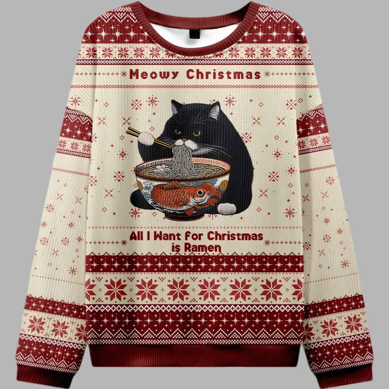 Meowy Christmas Ramen Ugly Christmas Sweater - gullprint.com