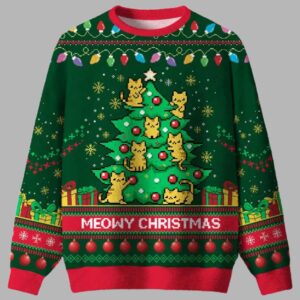 Meowy Christmas Ugly Christmas Sweater - gullprint.com