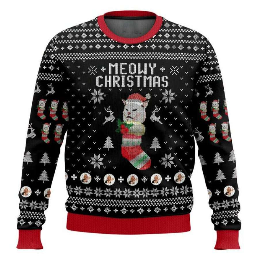 Meowy Christmas Woman Yelling At A Cat Meme Ugly Christmas Sweater