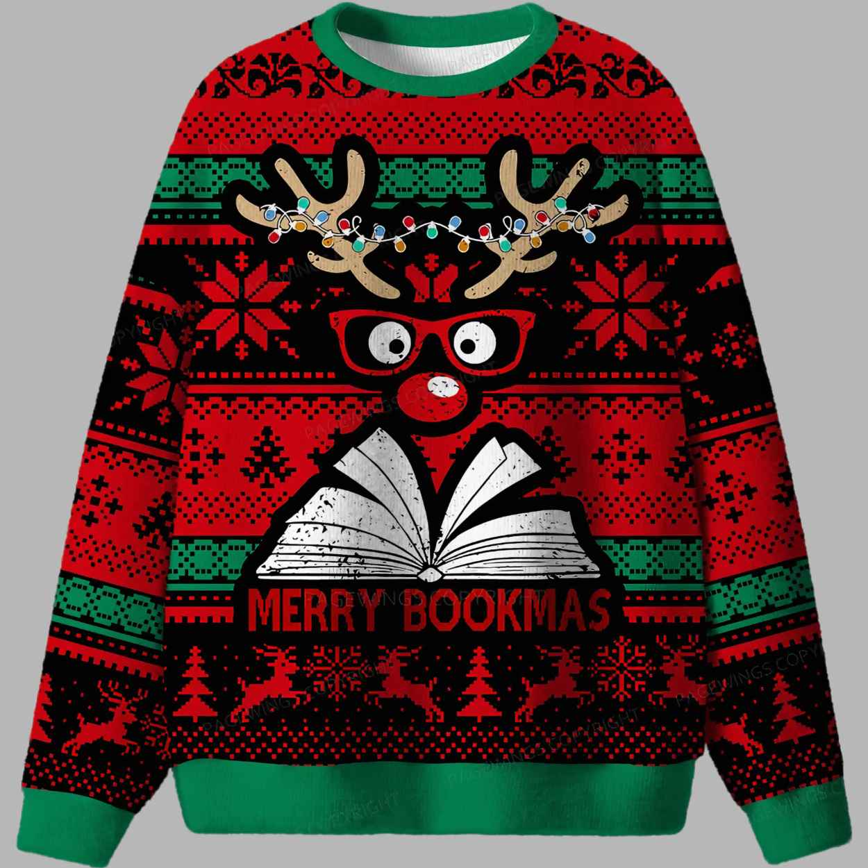 Merry Bookmas Ugly Christmas Sweater - gullprint.com