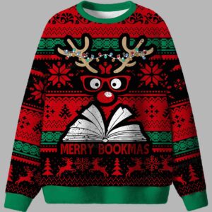 Alternative view of Merry Bookmas Ugly Christmas Sweater - gullprint.com