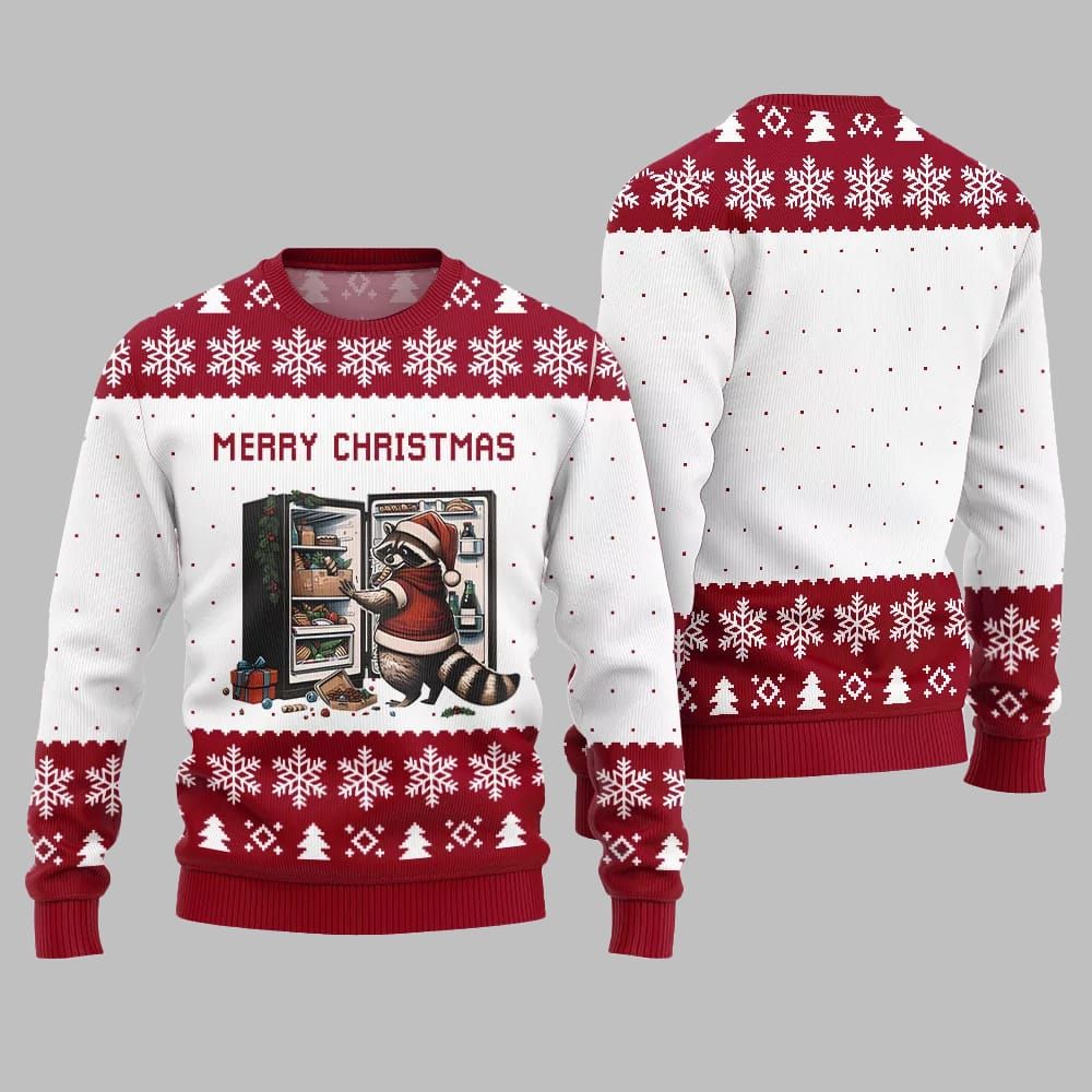Merry Christmas Raccoon Ugly Sweater Christmas 2025 - Image 4