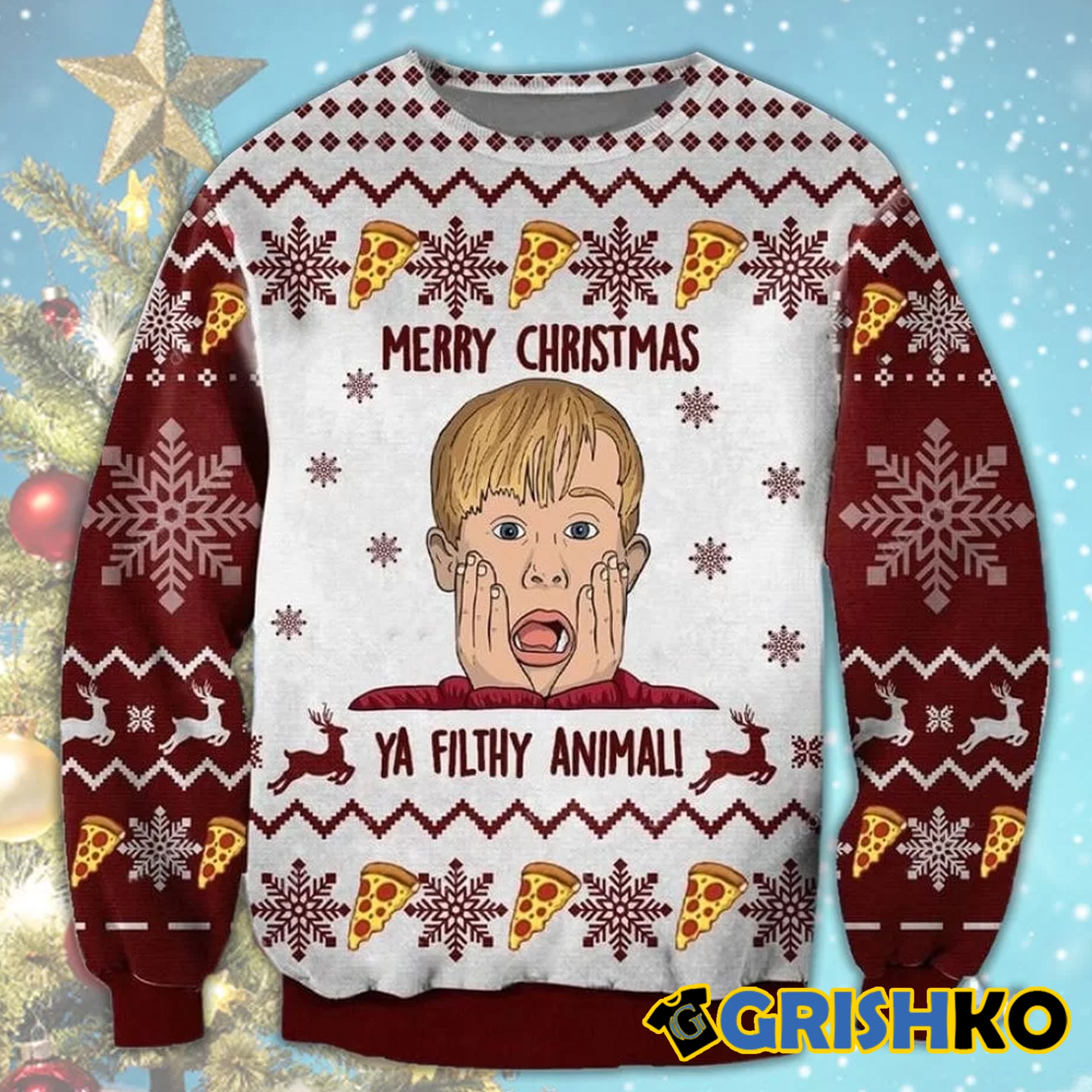 Merry Christmas Ya Filthy Animal Home Alone Woolen Ugly Sweater - Grishko.com