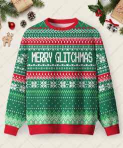 Merry Glitchmas Ugly Christmas Fuzzy Fleece Sweatshirt