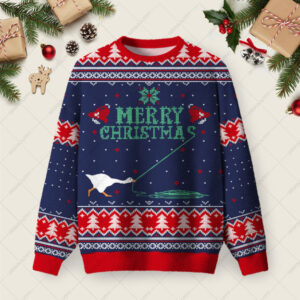 Merry Honked Christmas Funny Honk Goose Ugly Christmas Fuzzy Fleece Sweatshirt