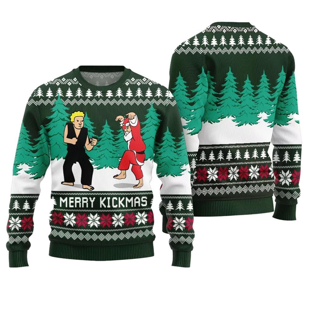Merry Kickmas Karate Santa Ugly Xmas Sweater - Grishko.com
