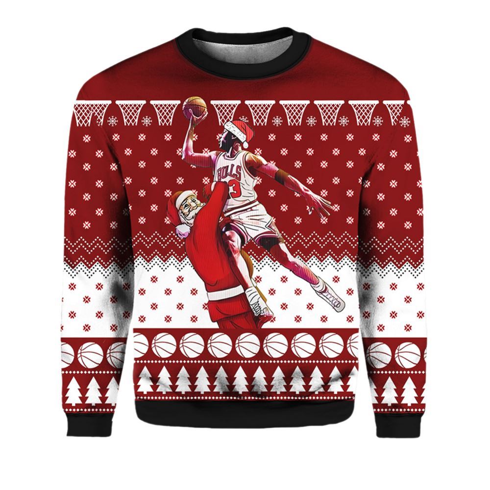 Michael Jordan Santa Playing Basketball Ugly Sweater - Grishko.com