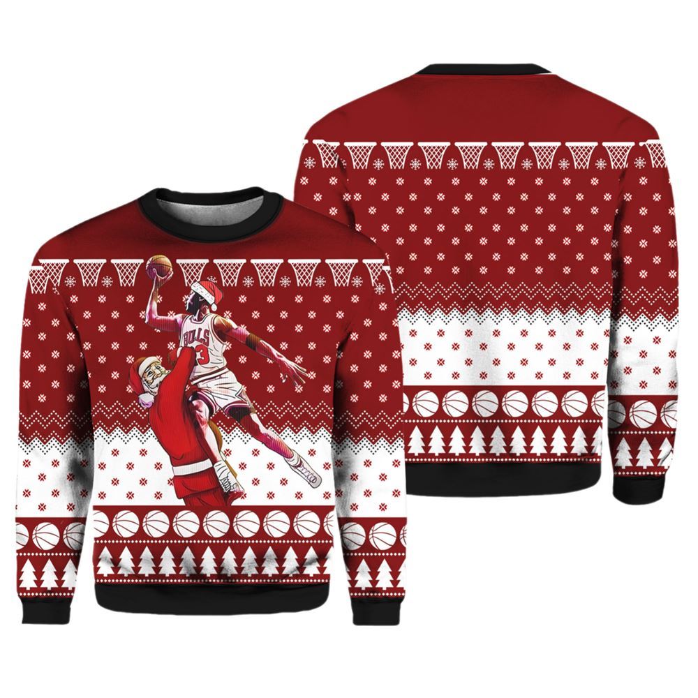Michael Jordan Santa Playing Basketball Ugly Sweater - Image 3