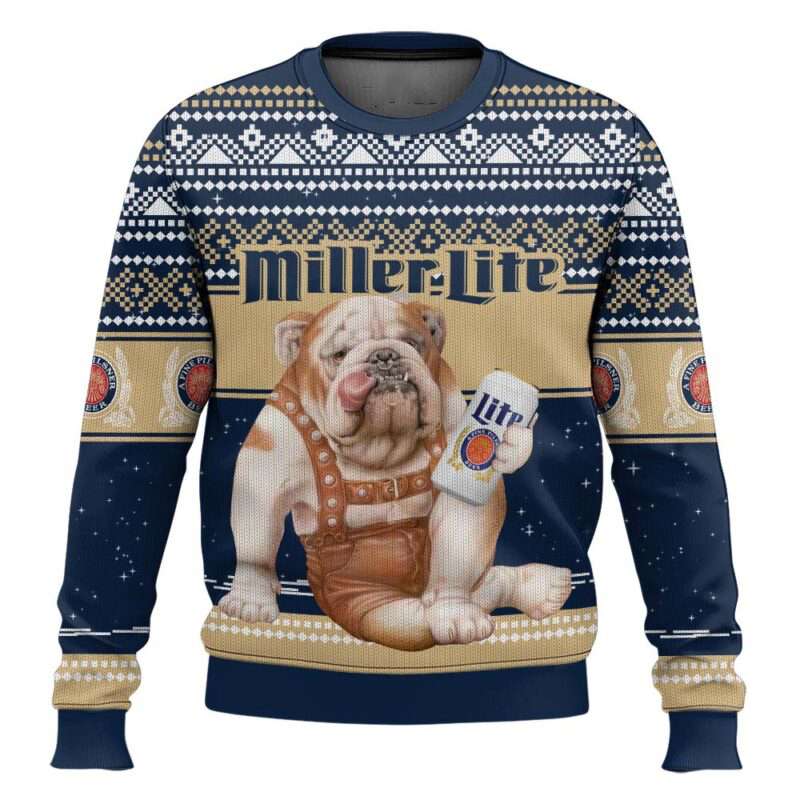 Miller Lite Bulldog Ugly Christmas Sweater