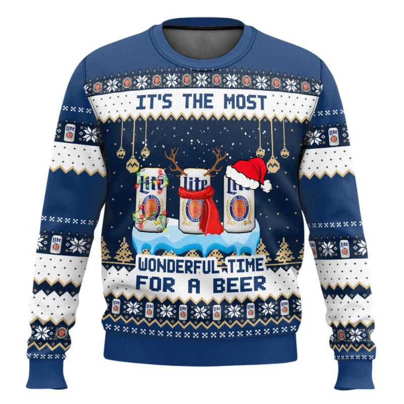 Miller Lite It's The Most Wonderful Time For A Beer Ugly Christmas Sweater
