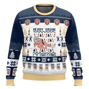 Miller Lite Santa Drunk Ugly Christmas Sweater