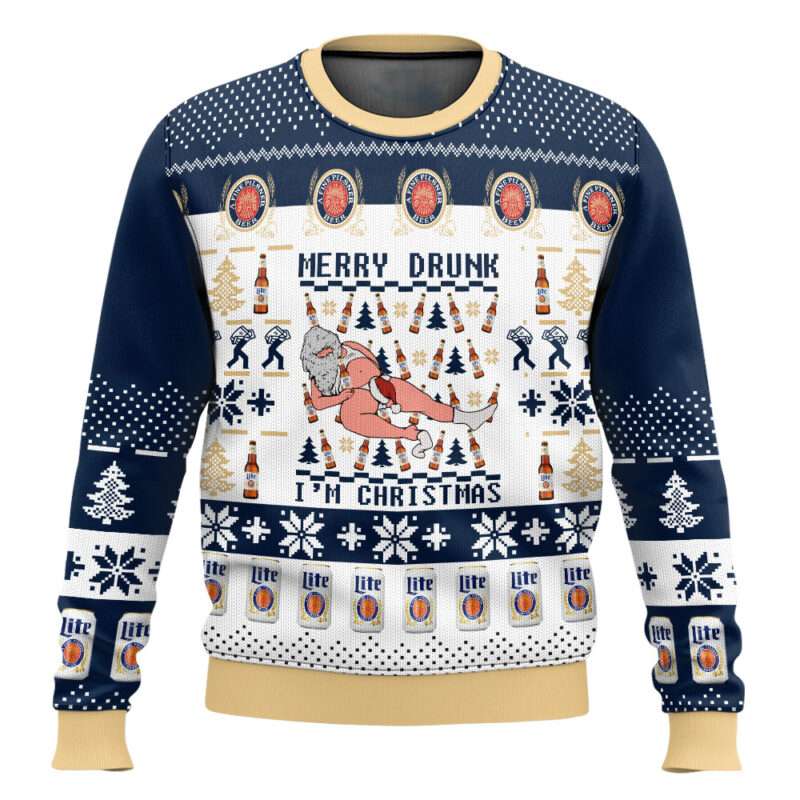 Miller Lite Santa Drunk Ugly Christmas Sweater
