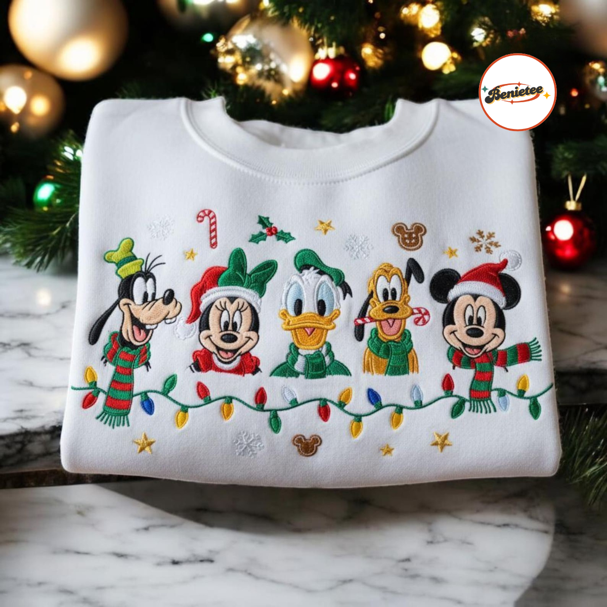 Embroidered Disney Christmas Sweatshirt, Mickey Minnie Donald Goofy Pluto Holiday Shirt, Mickey and Friends Xmas Crewneck