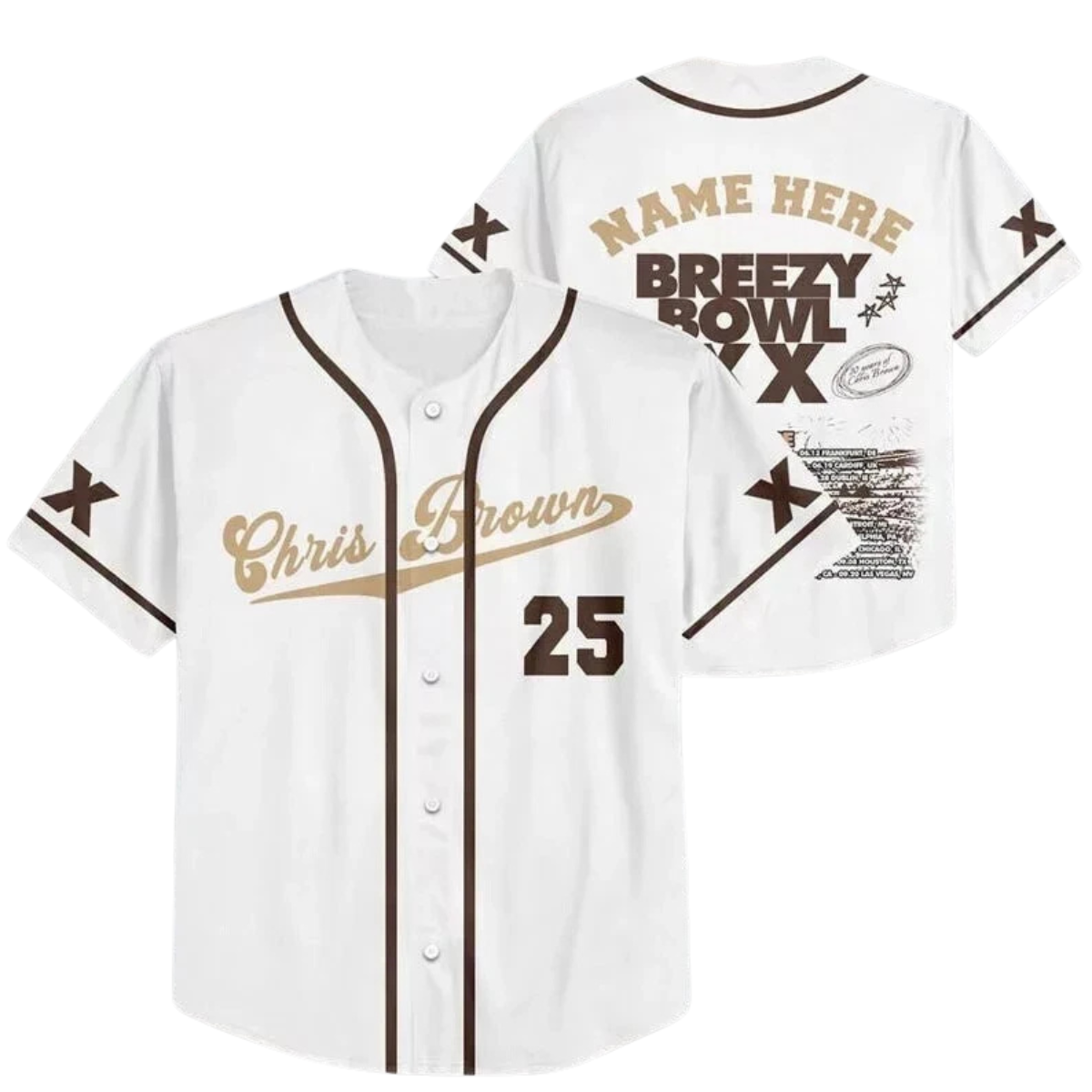 Custom Chris Breezy Bowl XX Tour 2025 White Baseball Jersey - Image 2