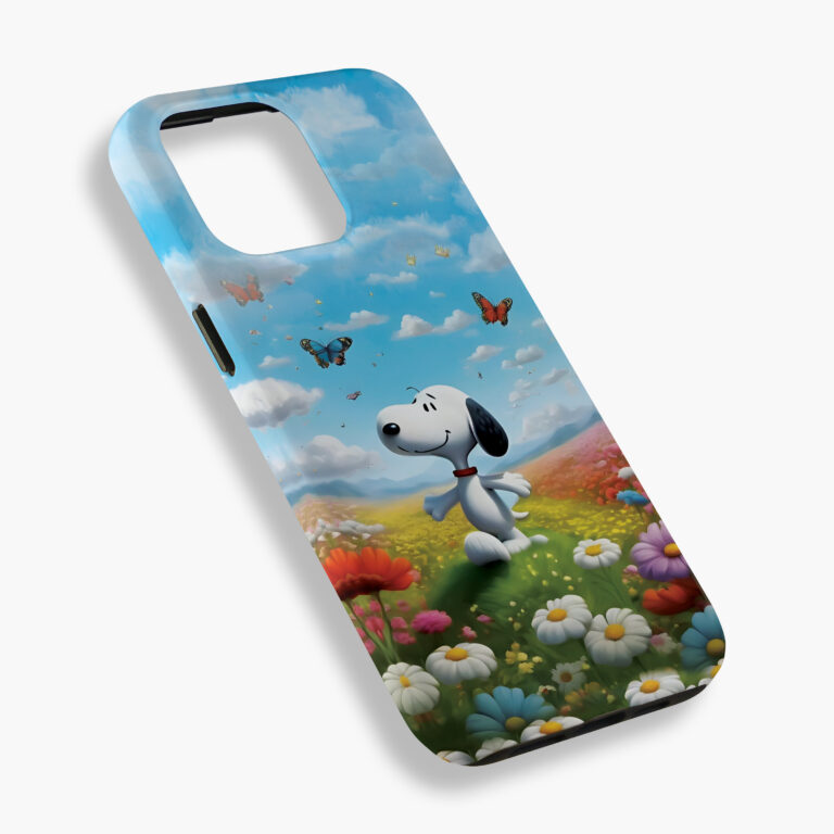 Alternative view of Snoopy Phone Case: Butterfly & Flowers, Peanuts Fan Gift