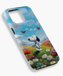 Alternative view of Snoopy Phone Case: Butterfly & Flowers, Peanuts Fan Gift