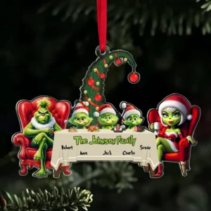 The Grinch Ornament, Merry Grinchmas Ornament, Custom Family Grinch Ornament