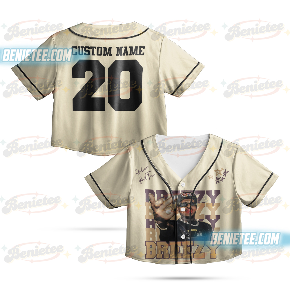 Custom Chris Brown CropTop Baseball Jersey, Breezy Bowl XX Music Tour 2025 CropTop Baseball Jersey