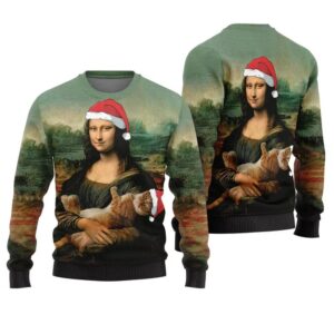 Mona Lisa Cat Christmas Sweater - Grishko.com