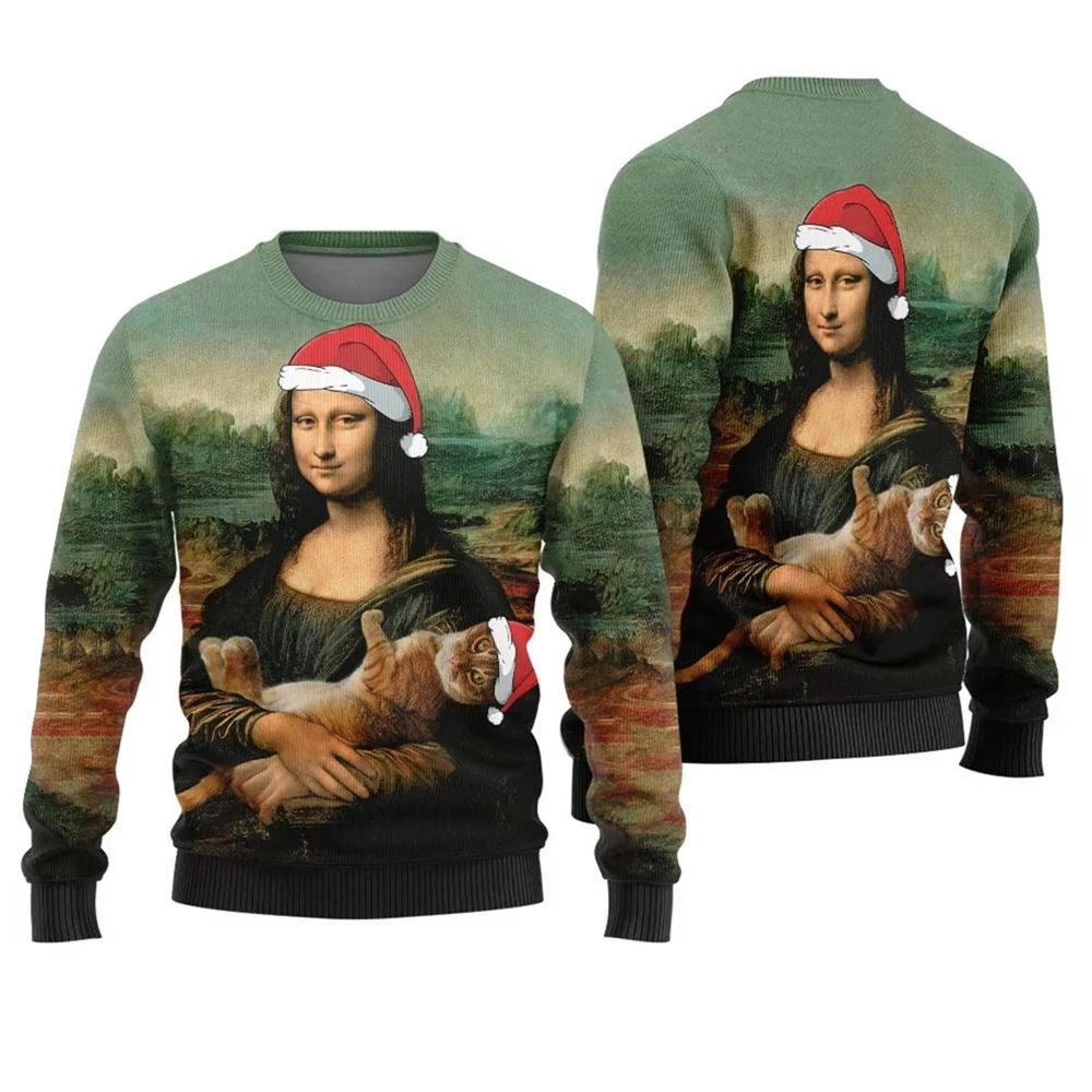 Mona Lisa Cat Christmas Sweater - Grishko.com