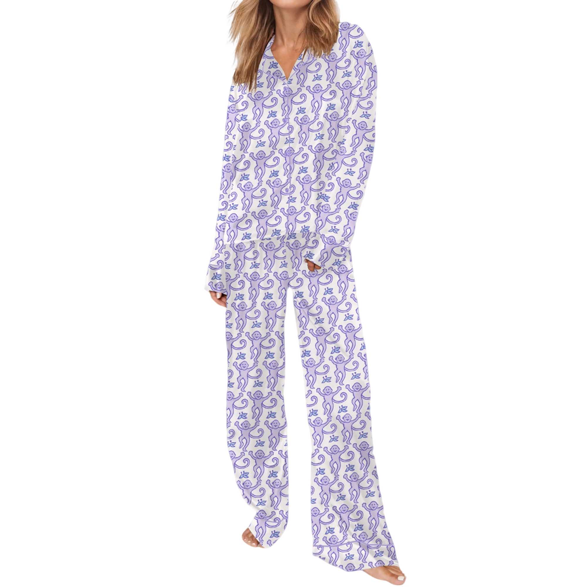 Monkey Satin Pajama Set For Women - Image 7