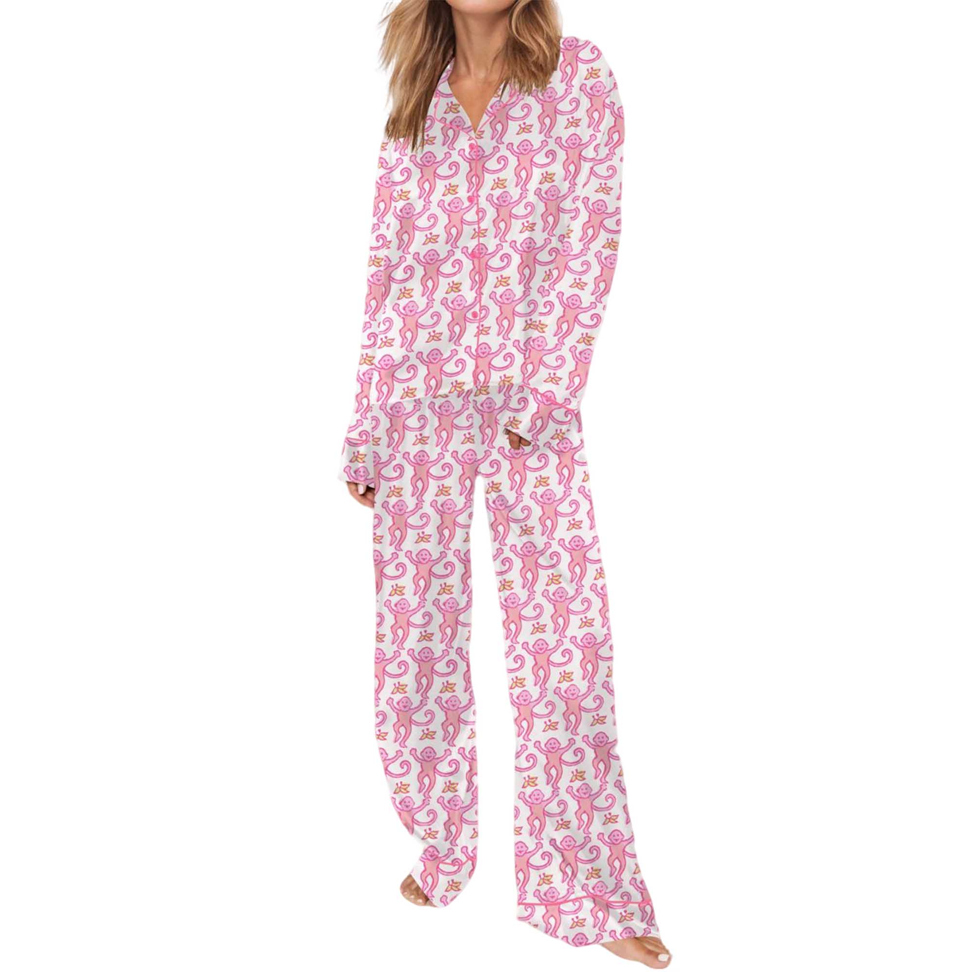 Monkey Satin Pajama Set For Women - Image 9