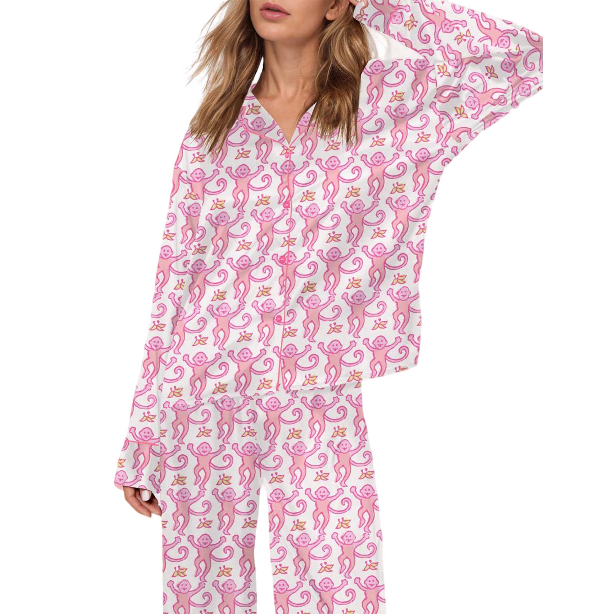 Monkey Satin Pajama Set For Women - Image 8