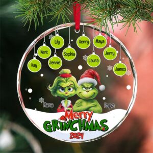 Monster Family Ornament - Green Little Hearts - Personalized Gifts For Family