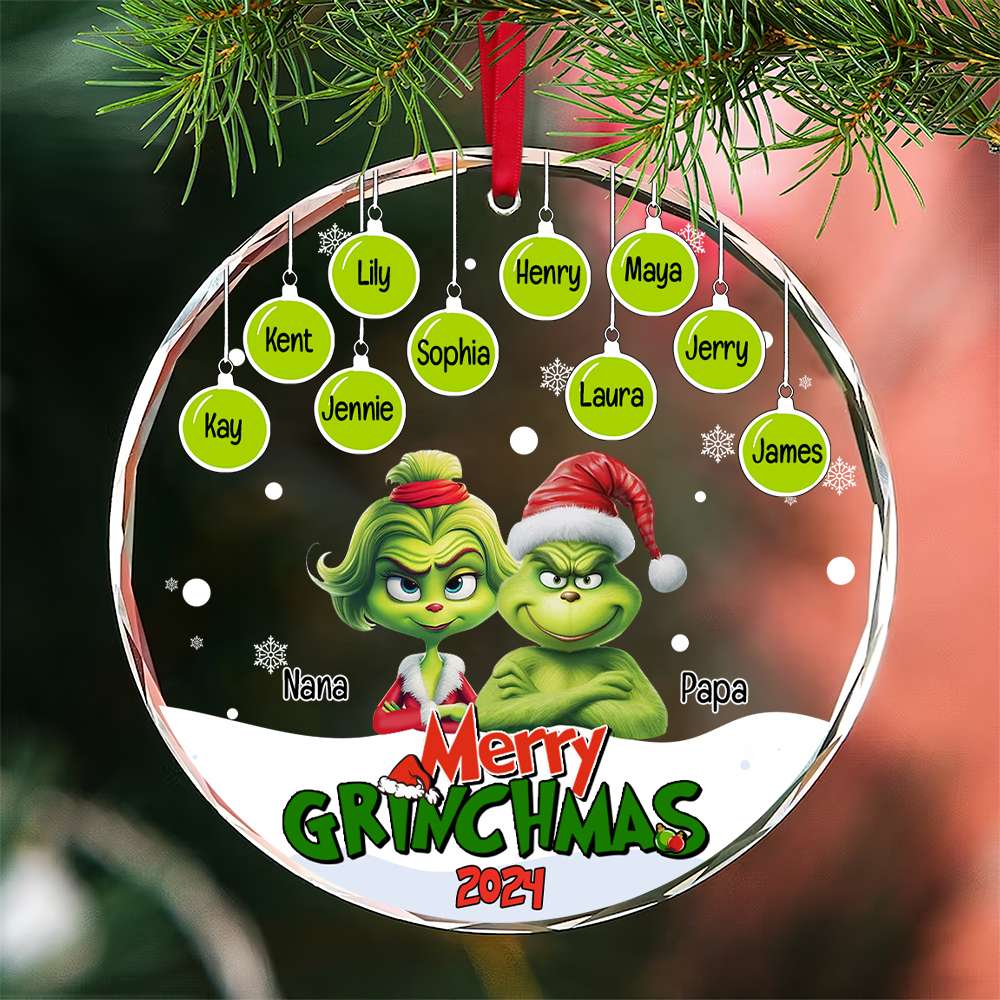 Monster Family Ornament - Green Little Hearts - Personalized Gifts For Family