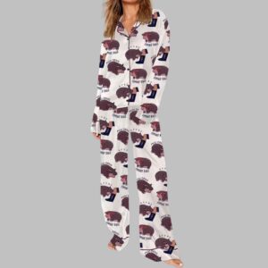 Alternative view of Moo Deng Baby Hippo Satin Long Sleeve Pajama Set