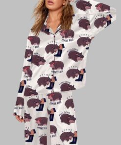 Moo Deng Baby Hippo Satin Long Sleeve Pajama Set