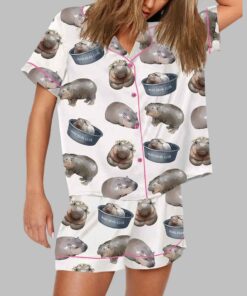 Moo Deng Baby Hippo Satin Pajama Set