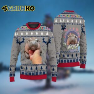 Moo Deng Bouncy Hippo Ugly Christmas Sweater - Grishko.com
