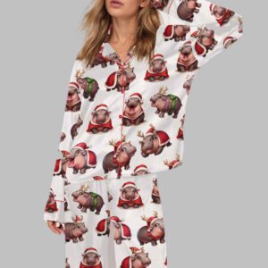 Moo Deng Christmas Satin Pajama Set