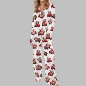 Alternative view of Moo Deng Christmas Satin Pajama Set