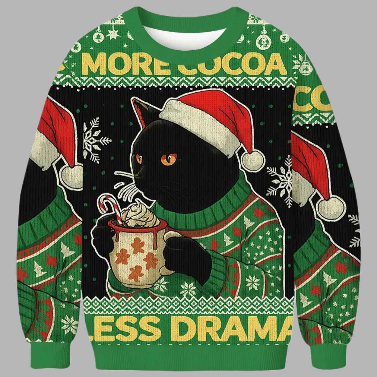 More Cocoa Less Drama Cat Meme Christmas Ugly Sweater - gullprint.com