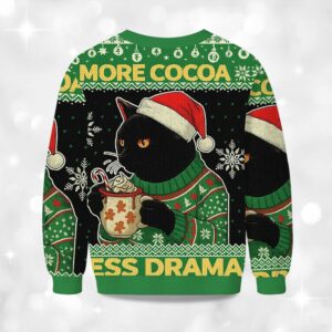 Alternative view of More Cocoa Less Drama Cat Meme Christmas Ugly Sweater