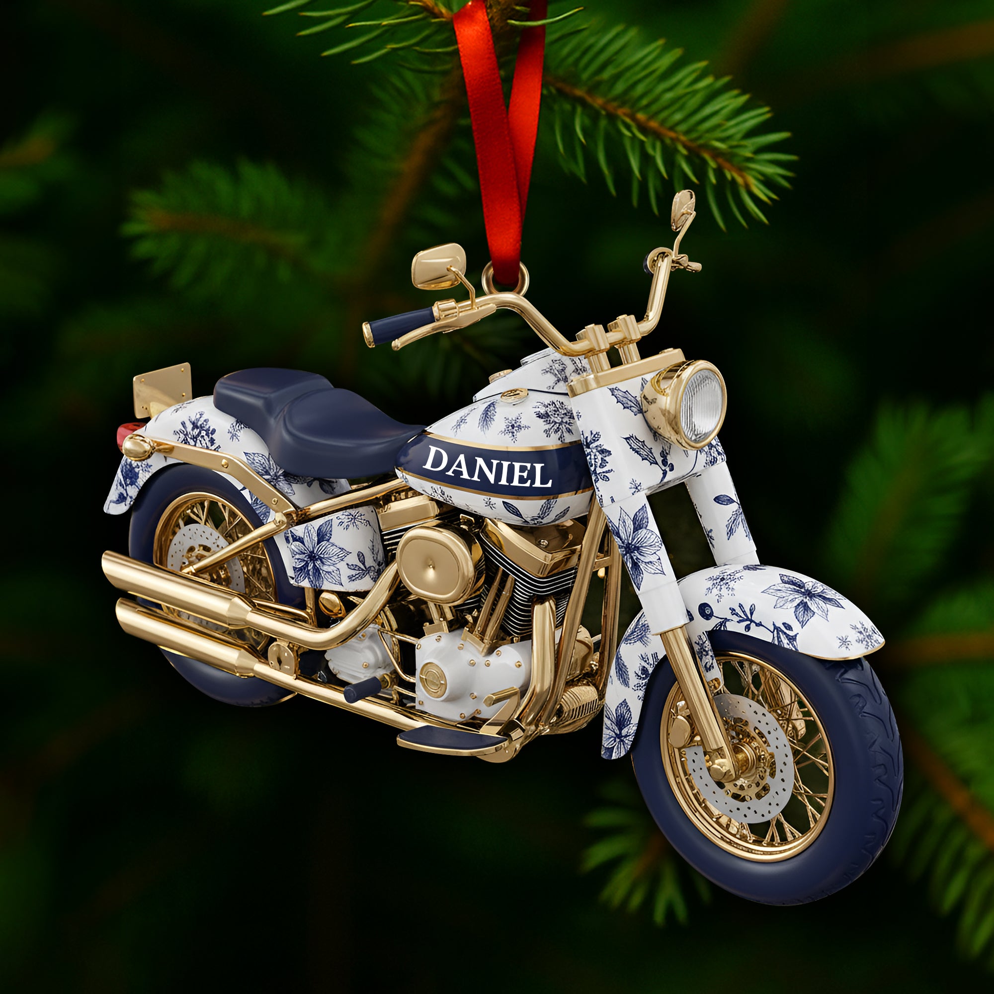 Alternative view of Motorcycle Toile de Jouy Christmas Ornament Personalized Gifts for Bikers 05PGLU061025