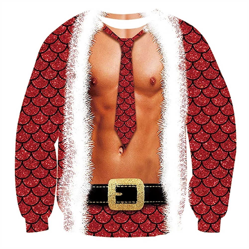 Muscle Mermaid Tie Print Ugly Christmas Sweatshirt - Grishko.com