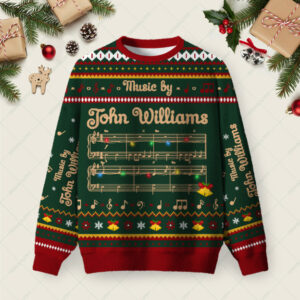 Music by John Williams Ugly Christmas Fuzzy Fleece Sweatshirt