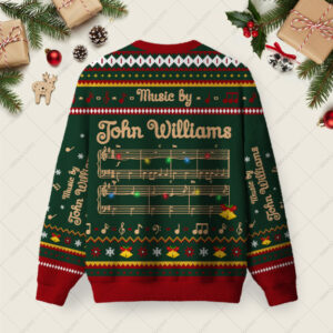 Alternative view of Music by John Williams Ugly Christmas Fuzzy Fleece Sweatshirt
