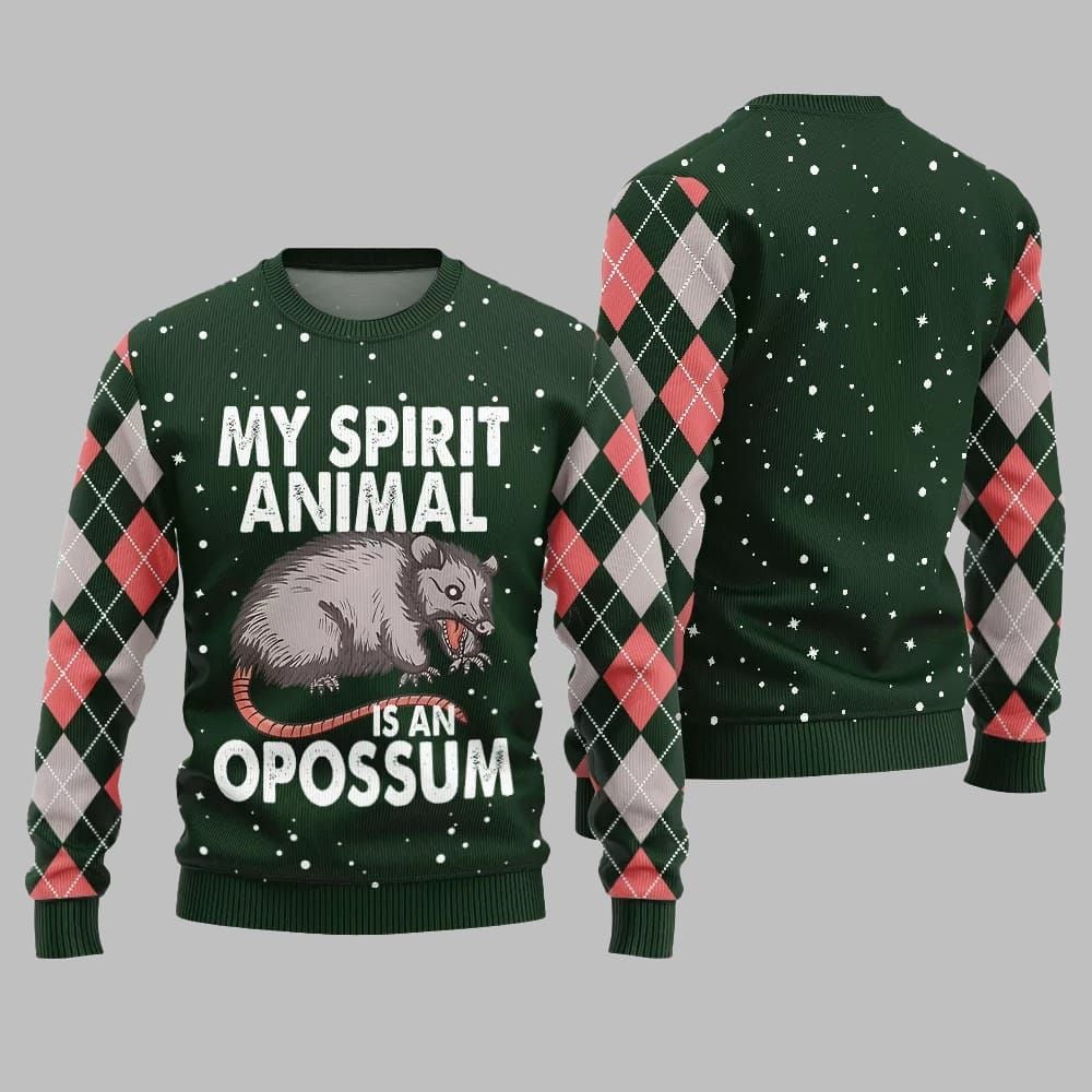 My Spirit Animal Is An Opossum Ugly Sweater Christmas 2025 - Grishko.com