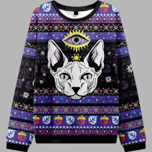 Alternative view of Mystical Cat Ugly Christmas Sweater - gullprint.com