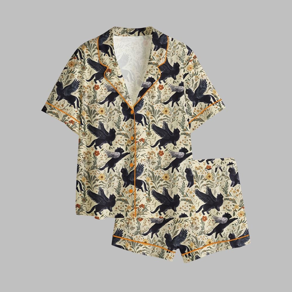 Mythical Black Cats Botanicals Pajama Set
