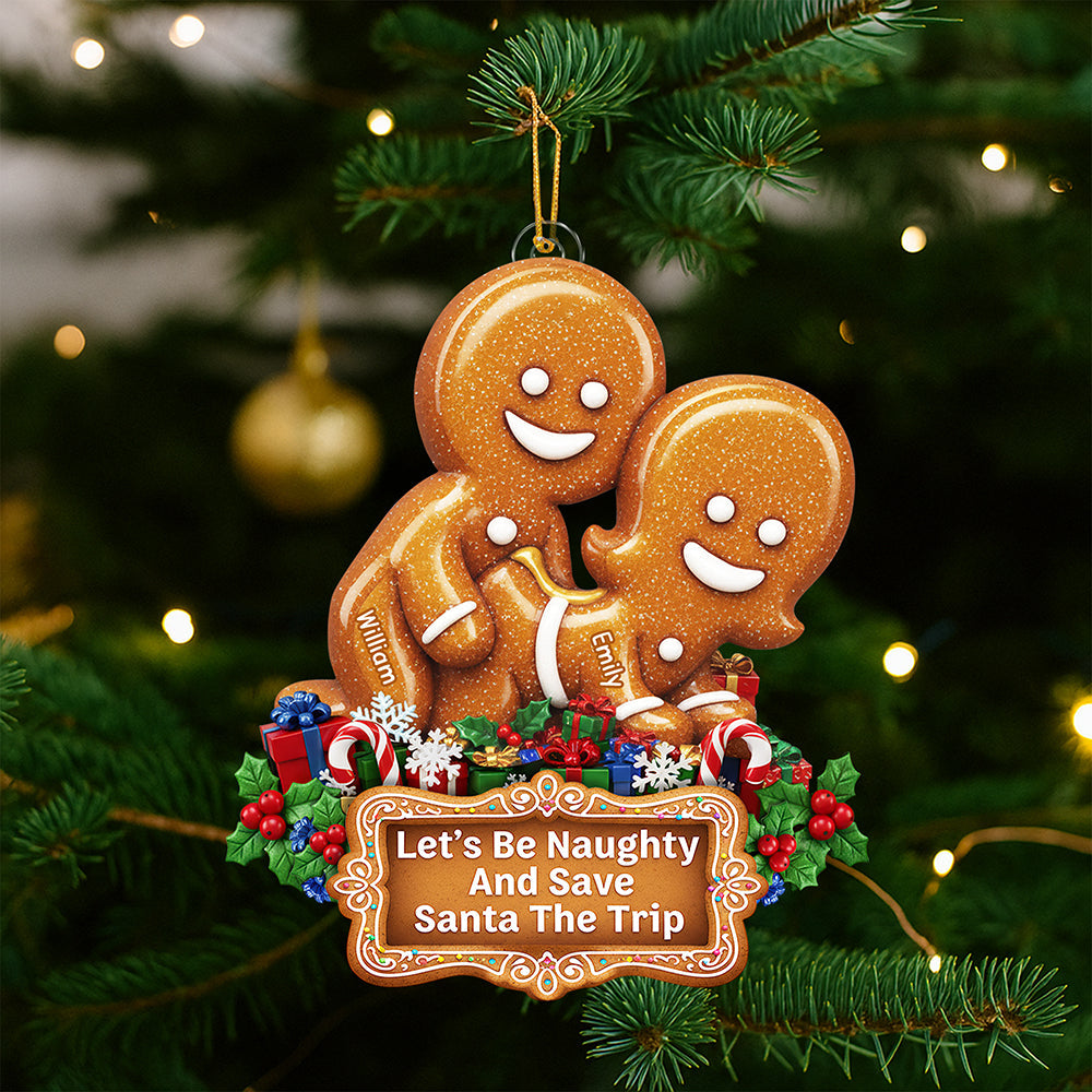 Alternative view of Naughty Gingerbread Couple Christmas Ornament - Personalized Gifts For Couple 02huqn100925