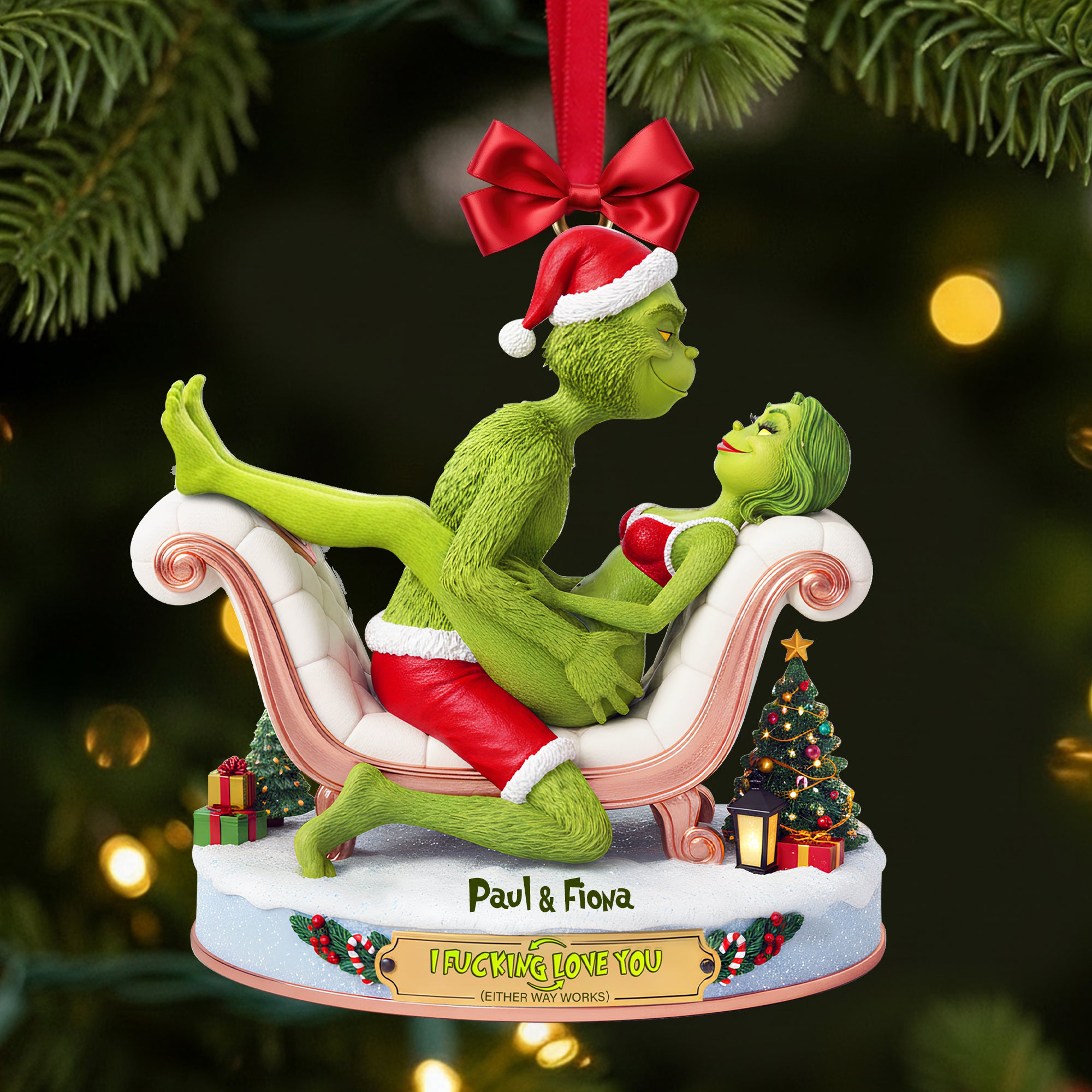 Alternative view of Naughty Green Couple Ornament - Personalized Gifts For Couples 01OHLU101025