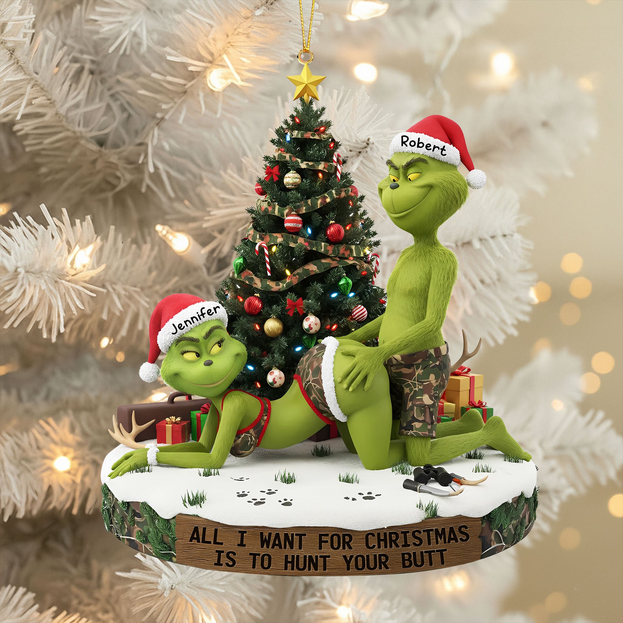 Alternative view of Naughty Green Couple Ornament - Personalized Gifts For Hunting  Couple 02ohti300925