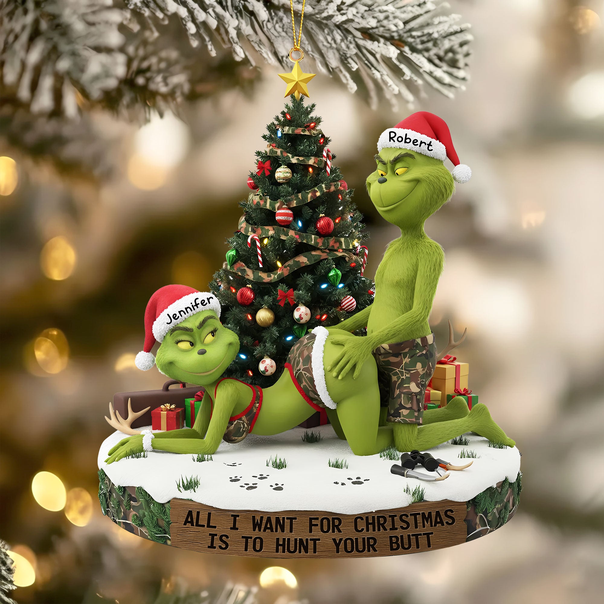 Naughty Green Couple Ornament - Personalized Gifts For Hunting  Couple 02ohti300925